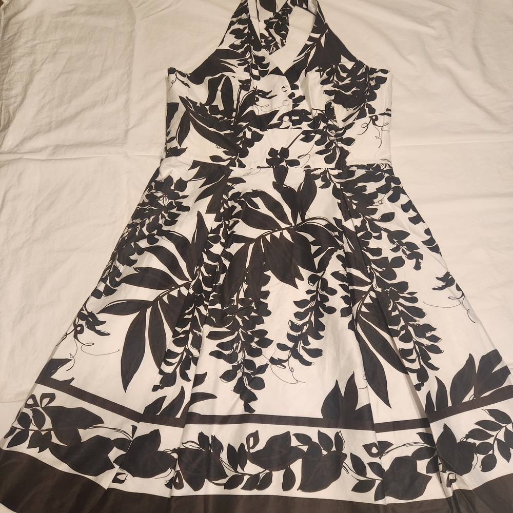White House Black Market Halter Sundress Black and White